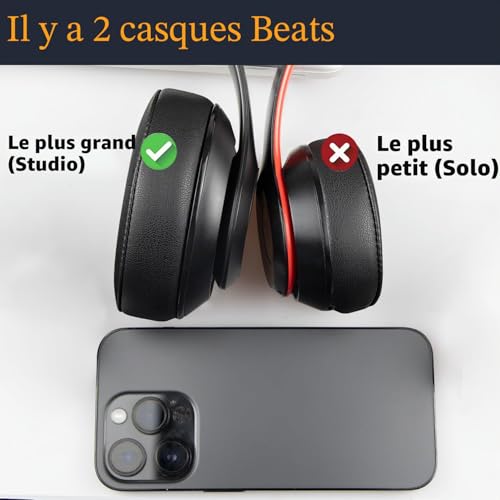 SoloWIT® Coussinets d'oreille, Oreillettes de Remplacement pour Beats Studio 3 et Studio 2, Studio2 Studio3 Casque Circum-aural, Cache-Oreilles Couverts en Cuir Protéine, Supression de Bruit Mousse à – vue 3
