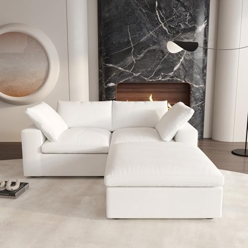 Cloud Modular Sectional Sofa,80.3" Down Filled Comfort Sofa Couch for Living Room,2 Seater+ 1Ottoman Couches for Livingroon Apartment,Sofa Cover Washable and Replaceable-White