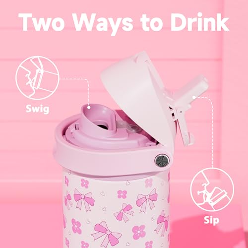 Image of 24 oz Insulated Water Bottle for Women: Meoky Stainless Steel Water Bottle with 2-in-1 Straw and Spout Lid - Leak Proof, Cold for 24 Hours, Fits in Car Cup Holder, BPA-Free for Sports Travel, Ribbonie
