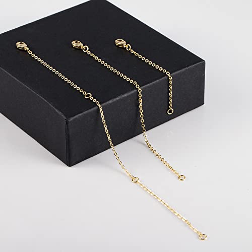 ALEXCRAFT 3 Stück Kettenverlängerung Gold, 14 k Vergoldete Verlängerungs Kette mit Karabinerverschlüsse Biegeringschnalle für Halskette Fußkette Armband Schmuckherstellung, 2/4/6 inch