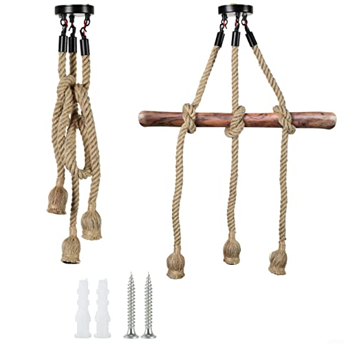 QOXEZY Lampadario a sospensione in corda di canapa, stile industriale, retrò, con 3 luci LED, stile retrò, senza luce, per sala da pranzo e soggiorno