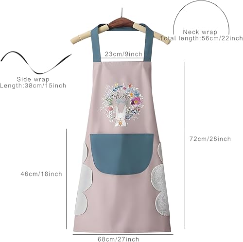 Image of VELVERI 1PACK Waterproof Cooking Apron for Women Men with Big Front Pocket Hand-Wiping Towel | Floral Rabbit Graphic Design | Oil Proof Chef Bib for Home Baking Grilling