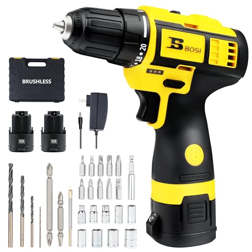 BOSI TOOLS Cordless Drill Set 16.8V Power Drill Driver Kit with 2 2000mAh Batteries and Charger Brushless 3/8-Inch Keyless Chuck 2 Speed 20+1 Position Torque Setting 27pcs Drill Screwdriver Bits