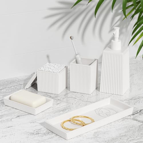 XLHOMO Bathroom Set - White Bathroom Accessories Set, 5PCS Ceramic