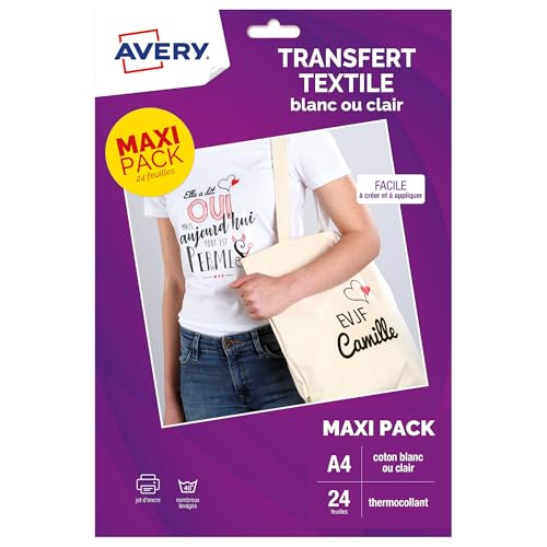 Transferts personnalisables AVERY pour créer vos t-shirts clairs en famille