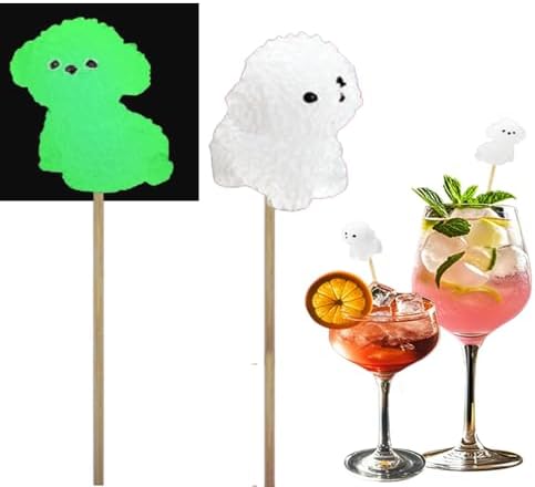 30 Pcs Cocktail Picks, 7Inch Noctilucent Puppy Toothpicks for Appetizers Skewers for Drinks, Desserts, Food, Wedding Birthday glow party favors Party Decoration