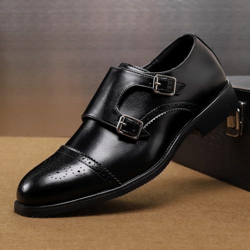 Double Monk Strap Shoes Men Classic Retro Formal Business Loafer Dress Shoes Lightweight Leather Slip On Comfort Wear Low Heel Breathable Cap Toe Buckle Pull-on Oxford Casual Wedding Work Office2