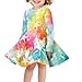 Cndexd Dresses for Girls with Knotted Bows Hair Ties Tie-Dye A-line Skater Dress Fashion Dresses Round Neck Midi Dress for Teen Girls Size XS-3XL