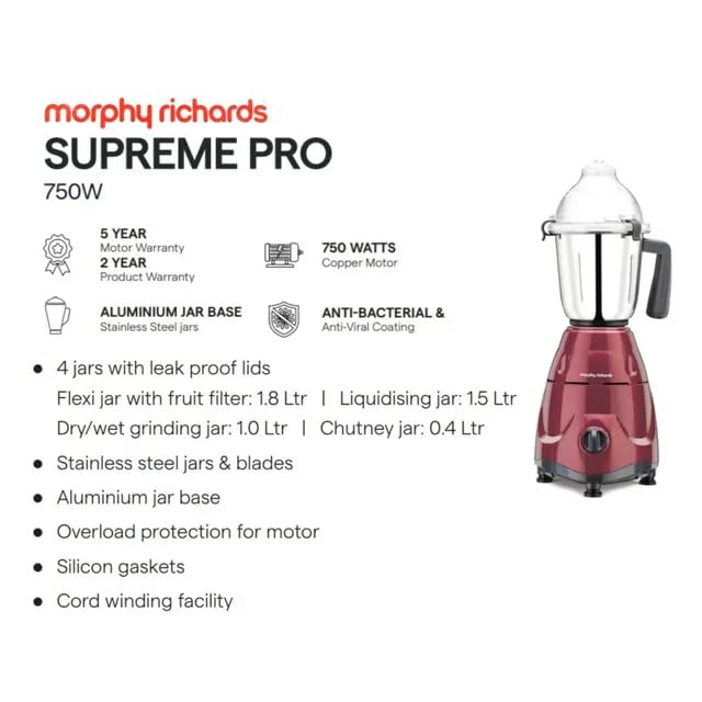 Morphy Richards Supreme PRO Mixer Grinder with 4 jars