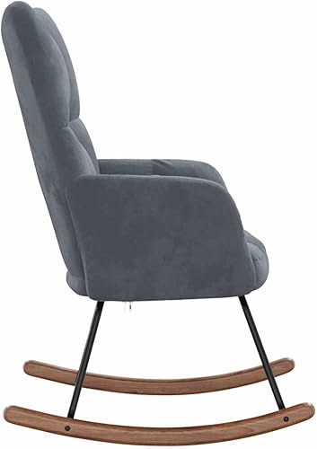 Miniatura 4 de vidaXL Velvet Rocking Chair - Dark Gray - Modern Design - Comfortable Foam Padding - Steel Frame with Solid Rubber Wood Rocking Rails