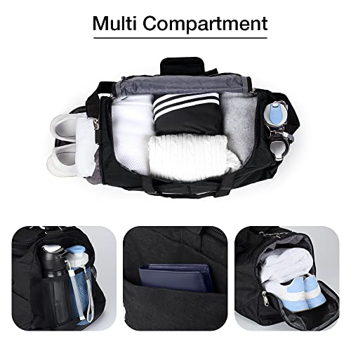 Rieeyrslza Sporttasche mit Schuhfach Reisetasche für Damen und Herren Große Wasserdicht Fitnesstasche Fitness Trainingstasche Handgepäck Tasche mit Schulterriemen (Schwarz o2)