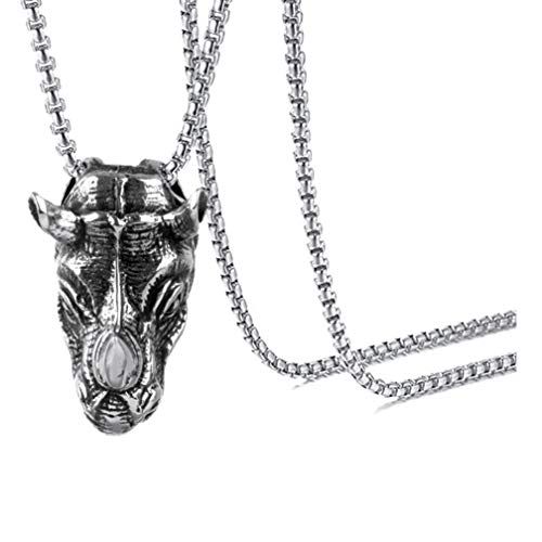 Xusamss Punk Rock Titanium Steel Animal Rhino Head Pendant Necklace,24Inches Link Chain #TOP30