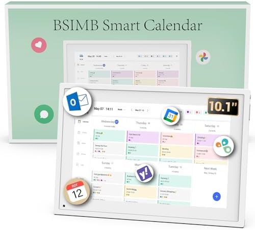 BSIMB 10.1 Inch Digital Calendar Wall Touch Screen Chore Chart, Electronic Smart Calendar Digital for Family Planner 1080P FHD Touchscreen Wall & Desk Mount Seamless Scheduling White