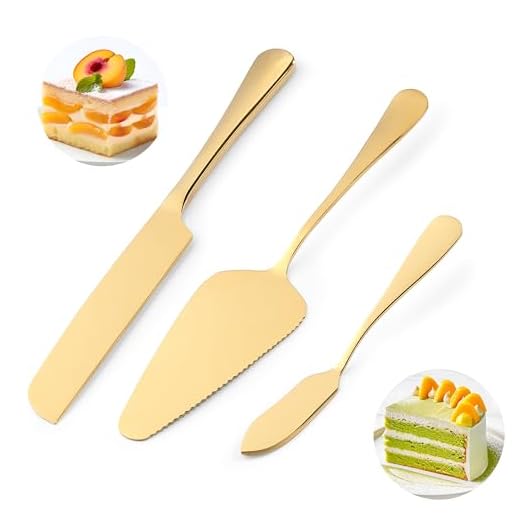 Wedding Cake Knife and Server Set, Little Cook 3PCS Cake Cutting Set for Wedding, includes 9.25" Cake Knife, 9" Cake Server and 6.7" Cake Pie Spatula, Stainless Steel Cake Cutter, Gold