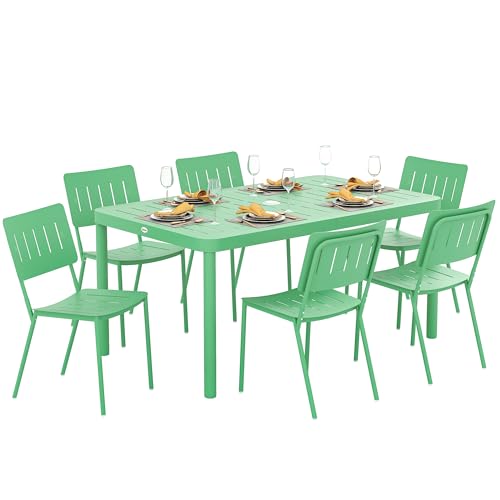 Outsunny Salon de Jardin extérieur 7 pièces, Table de Jardin extérieure avec 6 chaises, Plateau à Lattes 150 cm, Structure en Acier Anti-Rouille, mobilier de Jardin,...
