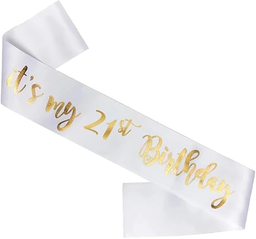 Happium Geburtstag Schärpe It's My 21st Birthday Satin Schärpe für Geburtstag Schärpe Happy 21 Age Birthday Dekoration Party Schärpe Satin Gold auf Weiß