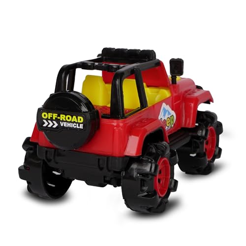 Image of Asian Rock Jeep Car Toy for Kids - Off-Road Vehicle with Large Durable Wheels, Shockproof Body, Push & Go Action Toy for Boys & Girls - Red & Yellow