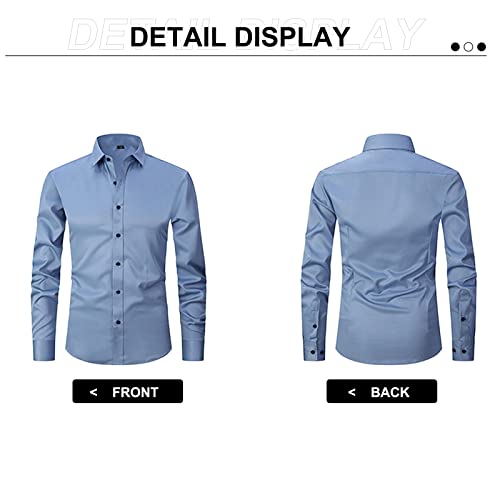 Hotian Men's Slim Fit Dress Shirt Spread Collar Tuxedo Shirt Button Down Solid Color (Blue,Medium) #TOP1
