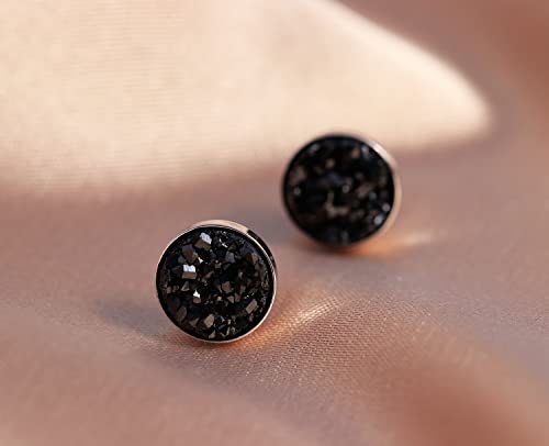 D-Dangle Crystal Drusy Stud Earrings Sterling Silver Druzy Round Dot Earrings For Women Men (Black) #TOP3