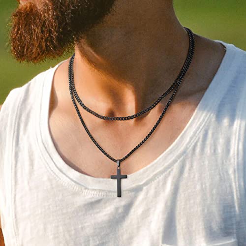 Ailetop Gold Cross Necklace For Men Boys, Gold Chain Cross Pendant Necklace For Men Boys Mens Chain Necklaces Stainless Steel Cuban Link Gold Chain For Men Jewelry Gifts Box Chain 20 Inches #TOP3