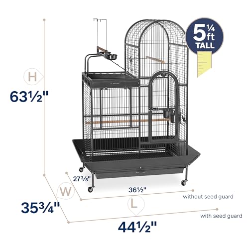 Image of Prevue Pet Products Double Roof Steel Bird Cage with Playtop, 36.5 x 27.25 Inch with 7 /8 inch Wire Spacing for Medium to Large Birds and Small Parrots in Black Hammertone Finish