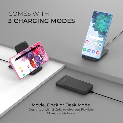 Image of Amkette PowerPro Air 600, 15W Twin Coil Wireless Charger and Phone Stand for Wirelessly Charging Smartphones Like Samsung, Google Pixel, One Plus, Xiomi and More | Adaptive Charging | Black