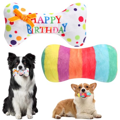 VOSSOT 2 Piezas Peluche para Perro, Juguetes Interactivos para Perro Juguete de Cartílago, Juguete de Hueso de Cumpleaños para Perros para Regalo de Feliz Cumpleaños para Perros Pequeños y Medianos VOSSOT 2 Piezas Peluche para Perro, Juguetes Interactivos para Perro Juguete de Cartílago, Juguete de Hueso de Cumpleaños para Perros para Regalo de Feliz Cumpleaños para Perros Pequeños y Medianos