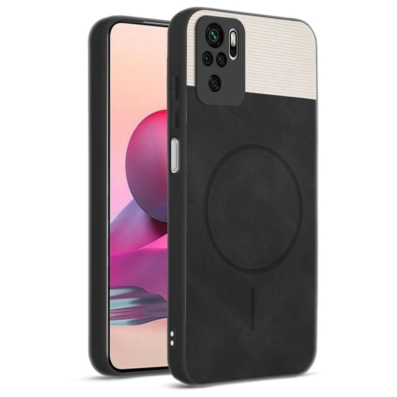 Image of Bintage case Macc-Safe Design Hard Light Weight Back Case | Soft Border Camera Protect | Dual PU Leather Finish Back Cover Compatible for Mi REDMI Note 10 - White & Black