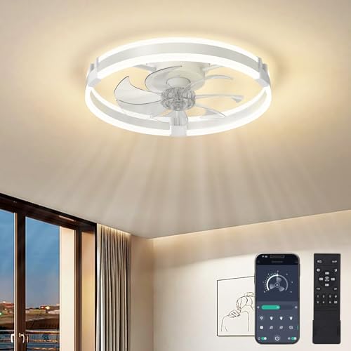 Ventilador de techo para dormitorio y salón con luz LED regulable de bajo ruido