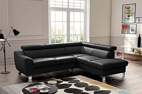 VENESETTI Canapé d'angle Convertible en Cuir Italien de Luxe 5 Places Astrid, Noir, Angle Droit