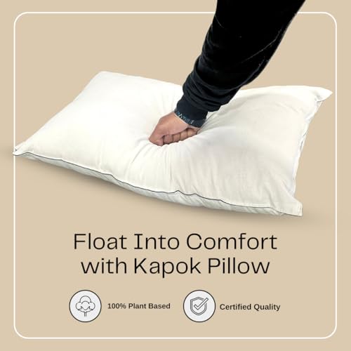 Image of Organic Kapok Pillow - Standard Size | Eco-Friendly & Hypoallergenic | Breathable, Fluffy, and Soft | Ideal for Back & Side Sleepers | Made in India