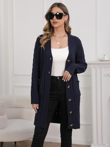 Image of Womens Cardigan Sweaters Cable Knit Sweater 2026 Fall Winter Chunky Open Front Button Down Coats with Pockets