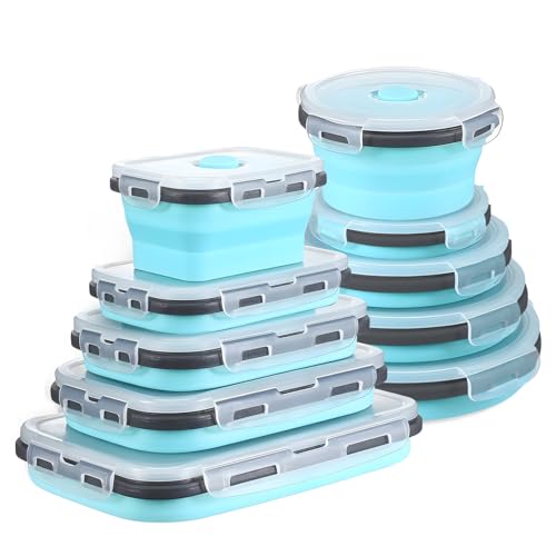 GOUWEIBA 10 Pcs Boîte à Lunch Pliante en Silicone, Boîtes Alimentaires Pliables en Silicone avec Couvercle, Conteneurs de Stockage de Nourriture pour Micro-Ondes, Congélateur, Lave-vaisselle