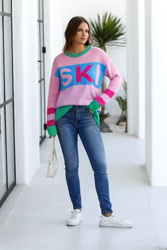 Image of Oversized Sweater for Women Fall Fashion 2024 Crewneck Long Sleeve Ski Pullover Sweaters S-2XL
