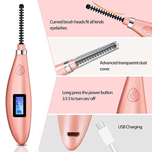 Heated Eyelash Curler,Hizek Portable Eye Curler【2020 Newest】Mini USB Rechargeable Lash Curler Tool with LCD Display for Eyelashes Quick Natural Curling and 24 Hours Long Lasting