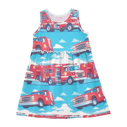 KLL Fire Truck Ambulance Minivan Police Car Blue Girls' Party Dresses Cute Beach Sundress Comfy Outfits Round Neck