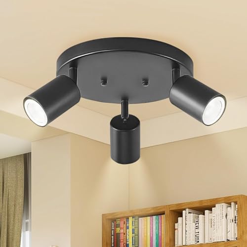 Bravsekai Spotlights Per Soffitto Moderno Nero Con 3 Lampade Gu10 4000K, Teste Regolabili, Diametro 25 Cm, Base Gu10, Luce Per Soffitto Flessibilmente