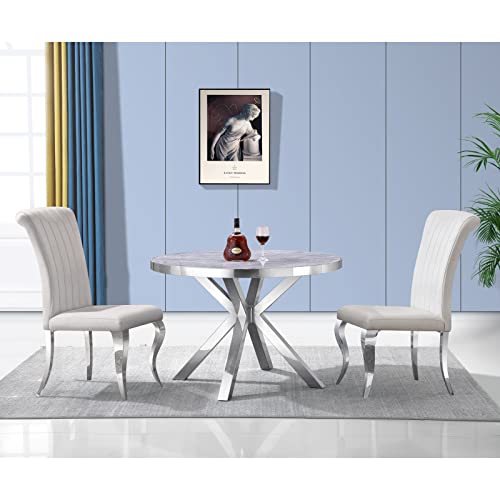 Azhome Dining Chairs Set Of 6, Beige Velvet Upholstered Dining Room Chairs With Silver Mirror Stainless Steel Cabriole Legs #TOP3