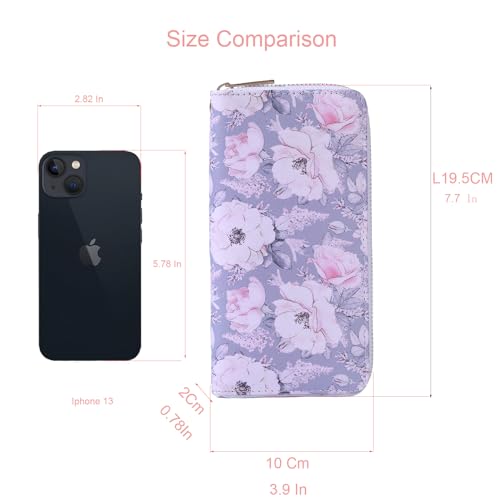 Wristlet Wallets for Women, PU Leather Printed Zip Around Wallet Phone Clutch Purse Card Holder Organizer (Flowers)4