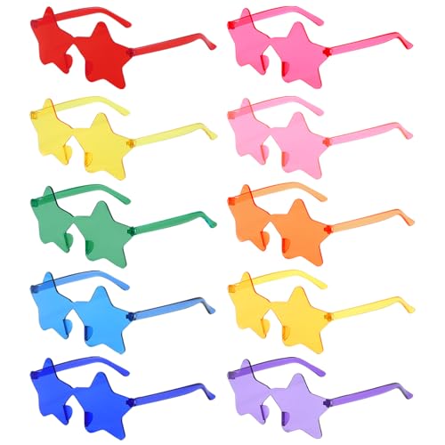 10/20 Pack Star/Heart Shape/Round/Butterfly/Cat Eye/Rectangle/Fire Rimless Tinted Party Sunglasses Color Glasses