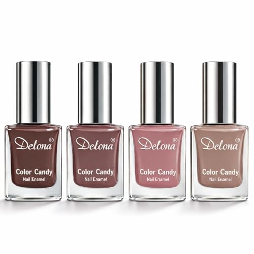 Image of Delona Nail Paint Combo Pack of 4 for Indian Skin Tones I Quick Drying Nail Polish, Glossy Nude Nail Kit I Highly Pigmented & Long Lasting Enamel I Chip Resistance 10ml Each - Gift Set for Women