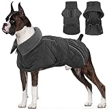 Kuoser Extra Warm Dog Jacket, Windproof Cold Weather Coats with Fleece Lining, Turtleneck Dog Snowsuit Reflective Adjustable Winter Clothes, Dark Grey Large