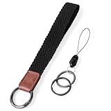 Zalava Wrist Lanyard Key Chain, Woven & Braided Wristlet for Keys, ID Badges, Cards, Phone - Black, Unisex-Adults
