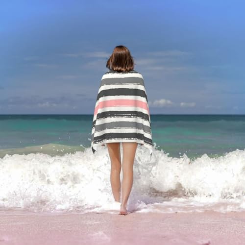 Serviette de plage microfibre rayée rose et drap de bain piscine - 7