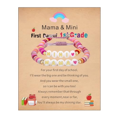 First Day of School Bracelet Gifts for Mom and Daughter Mommy and Me Mama Mini Kindergarten Prek Back to School Bracelets