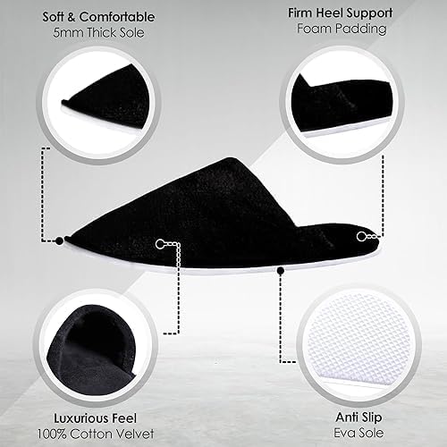 Image of Kalpana's Spa Slippers - 6 Pairs Disposable Cotton Slippers, Closed Toe, Non-Slip Sole, for Women & Men - Hotel, Guest, Travel, Salon, Party, Spa, Pedicure Use