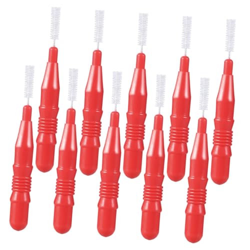 BAZEITFLOW 50 Piezas Cepillos Interdentales Rojo Accesorios Plásticos para Limpieza Dental Higiene Bucal Familiar Portátil