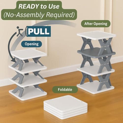 Image of STELITE 5-Layer Plastic Shoe Rack for Home | Stackable & Adjustable Foldable Shoe Organizer Shelf | Space-Saving Storage Stand with Book & Shoe Slots (Green, Medium)