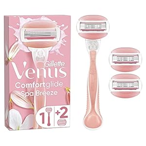 Gillette Venus ComfortGlide Women’s Razor Spa Breeze, 1 Refill Razor Cartridges, Reusable Metal Handle and Shower Holder