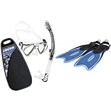 Cressi Schnorchelset Erwachsene Penta & Alpha Ultra Dry & Palau - Premium Unisex Tauchen Schnorchel Flossen,Blau/Hell-Blau,XS/S (35/38)